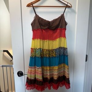 BCBG Max‎ Azria Y2K Vintage Colorful Tiered Babydoll Mini Dress Strappy Ruffle 8